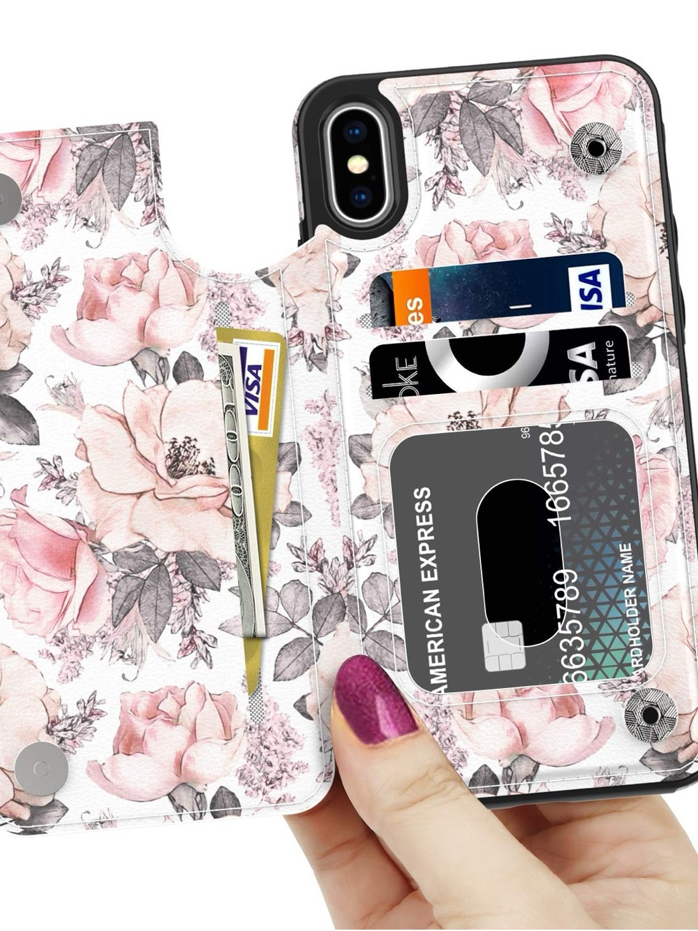 Leto Floral Pink Wallet Cell Phone Case with Card Slots iPhone 16